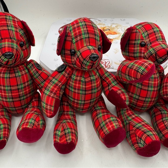 Tartan Plaid Stuffed Holiday Red Green Lot Of 4 Teddy Bears Moveable - Picture 3 of 9